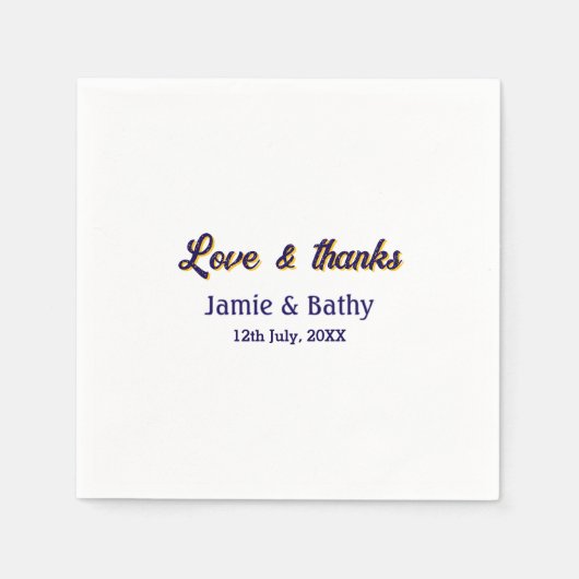 Liebe und dank lila orangefarbener Ehedatum Serviette (Vorderseite)