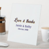 Liebe und dank lila orangefarbener Ehedatum Sockelschild (In Situ)