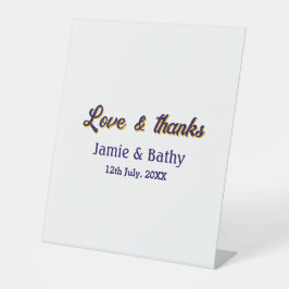 Liebe und dank lila orangefarbener Ehedatum Sockelschild