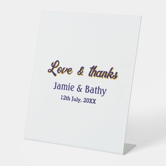 Liebe und dank lila orangefarbener Ehedatum Sockelschild (Vorderseite)