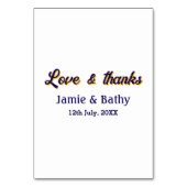 Liebe und dank lila orangefarbener Ehedatum Tischnummer (Rückseite)