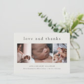 Liebe und Dank Minimal 3 Fotocollage Neues Baby Dankeskarte (Stehend Vorderseite)