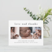 Liebe und Dank Minimal 3 Fotocollage Neues Baby Dankeskarte (Stehend Vorderseite)