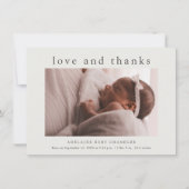 Liebe und Dank Minimal Foto Baby Dankeskarte (Vorderseite)