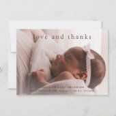 Liebe und Dank Minimal Simple Foto Baby Dankeskarte (Vorderseite)