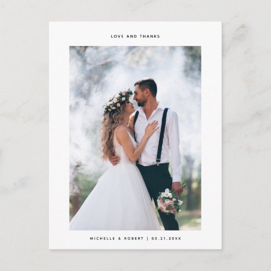 Liebe und Dank Minimalistischen Hochzeitsstils Fot Postkarte (Vorderseite)
