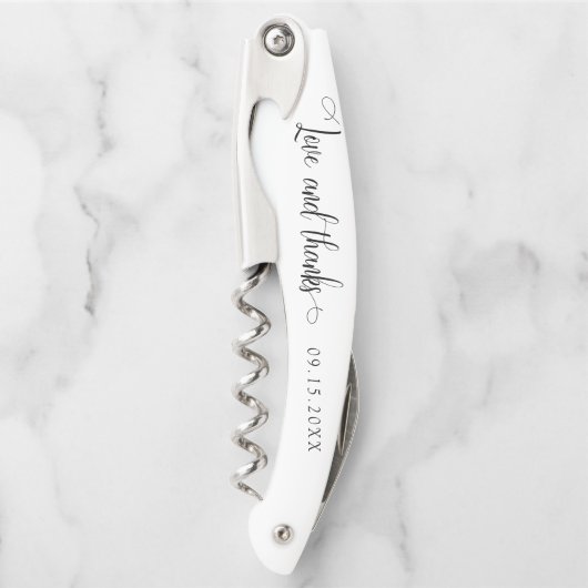 Liebe und Dank Minimalistischer Hochzeitsschrift E Kellnermesser (Vorderseite)