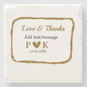Liebe und Dank mit Paarnamen golden schwarze Hochz Steinuntersetzer