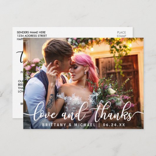 Liebe und Dank | Moderne Hochzeit Danke Foto Postkarte (Vorne/Hinten)