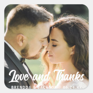 Liebe und Dank   Moderne Hochzeit Danke Foto Quadratischer Aufkleber
