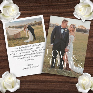 Liebe und Dank  moderne Schrift Hochzeit 2 Fotos Mitteilungskarte