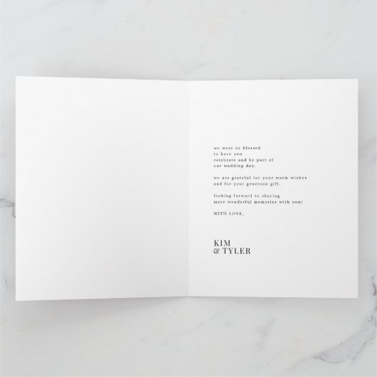 Liebe und dank moderner, minimalistischer Hochzeit Dankeskarte (Innenseite)