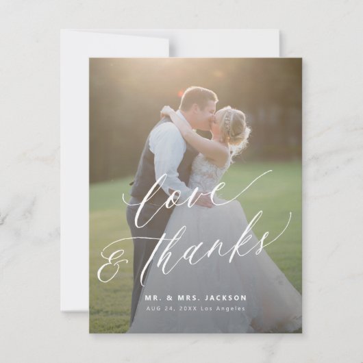 Liebe und dank modernes Drehbuch 2 Fotos Hochzeit Dankeskarte (Vorderseite)