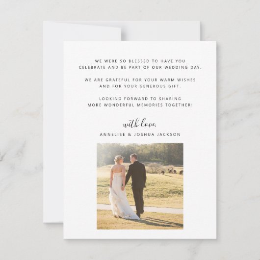 Liebe und dank modernes Drehbuch 2 Fotos Hochzeit Dankeskarte (Rückseite)