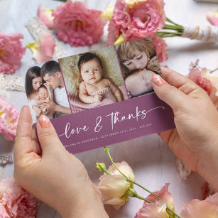 Liebe und Dank   Modernes Drei-Foto-neues Baby Dankeskarte
