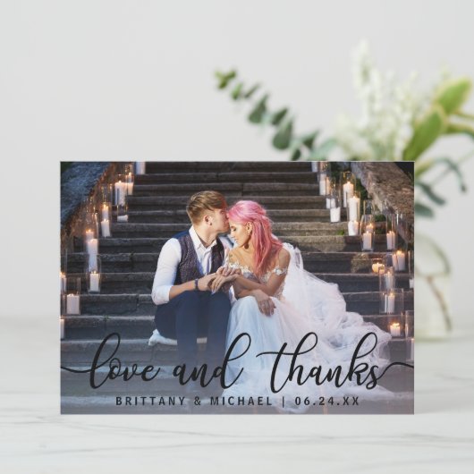 Liebe und Dank | Modernes Hochzeitssemble Foto Vie Dankeskarte (Stehend Vorderseite)