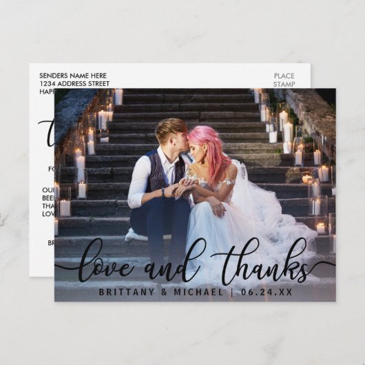 Liebe und Dank | Modernes Hochzeitssemble Foto Vie Postkarte (Vorne/Hinten)