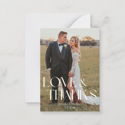 Liebe und dank modernes Skript Hochzeit 2 Fotos Mitteilungskarte (Vorderseite)