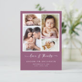 Liebe und Dank | Modernes Vier-Foto-neues Baby Dankeskarte (Stehend Vorderseite)