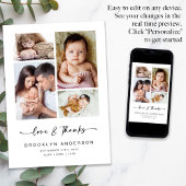 Liebe und Dank | Modernes Vier-Foto-neues Baby Dankeskarte