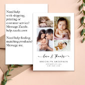 Liebe und Dank | Modernes Vier-Foto-neues Baby Dankeskarte