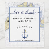 Liebe und Dank Nautical Chart Anchor Hochzeit Weinetikett (Einzelnes Label)