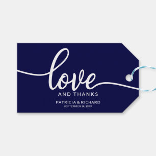 Liebe und Dank - Navy Blue Gastgeschenk Hochzeit T Geschenkanhänger