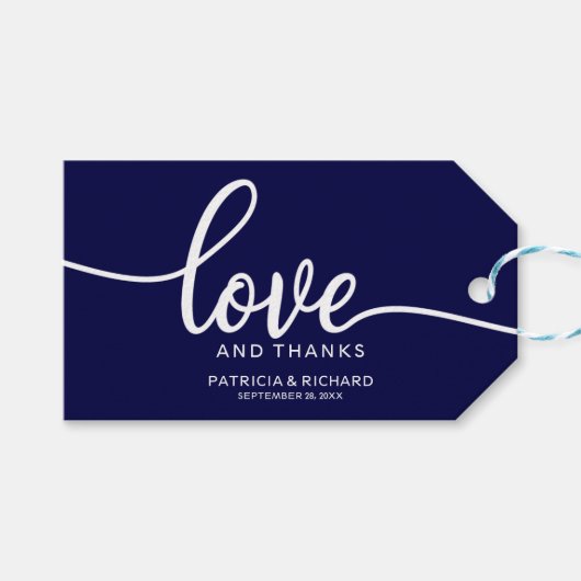 Liebe und Dank - Navy Blue Gastgeschenk Hochzeit T Geschenkanhänger (Vorderseite (Horizontal))