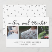Liebe und Dank Niedlicher Script Hochzeit drei Fot Dankeskarte (Vorne/Hinten)