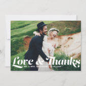 Liebe und Dank Retro Script Foto Hochzeit Dankeskarte (Vorderseite)