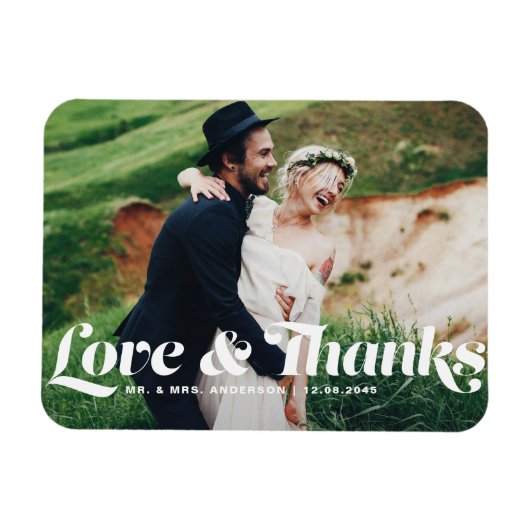 Liebe und Dank Retro Script Foto Hochzeit Magnet (Horizontal)