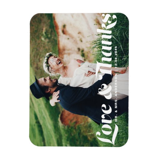 Liebe und Dank Retro Script Foto Hochzeit Magnet (Vertikal)
