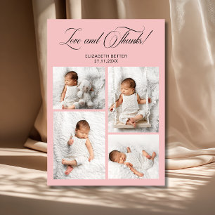 Liebe und Dank Rosa 4 Baby Fotos Dankeskarte