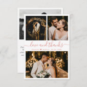 Liebe und Dank Rose Gold Script Hochzeit Foto Dankeskarte (Vorne/Hinten)