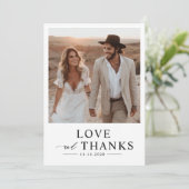 Liebe und Dank - Rustic Boho Foto Wedding Dankeskarte (Stehend Vorderseite)