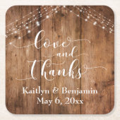 Liebe und Dank, Rustikal Brown Wood & Lights Rechteckiger Pappuntersetzer (Vorderseite)