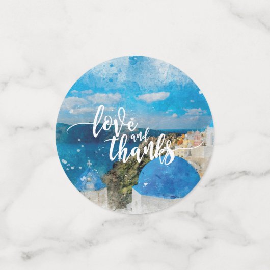 Liebe und Dank Santorini Tisch Konfetti Party (Klein Vorderseite)