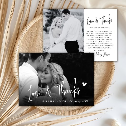 Liebe und Dank Schwarz Weiß 2 Foto Script Hochzeit Dankeskarte