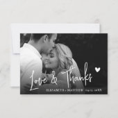 Liebe und Dank Schwarz Weiß 2 Foto Script Hochzeit Dankeskarte (Vorderseite)