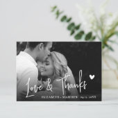 Liebe und Dank Schwarz Weiß 2 Foto Script Hochzeit Dankeskarte (Stehend Vorderseite)