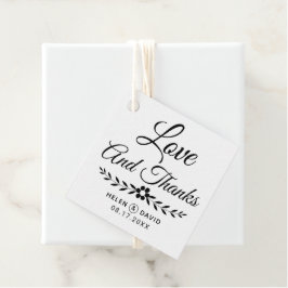 Liebe und Dank schwarzer Typografie, Blume Hochzei Geschenkanhänger