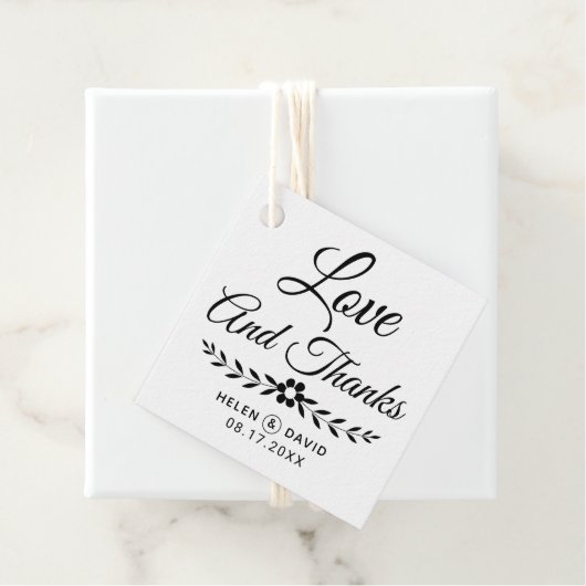Liebe und Dank schwarzer Typografie, Blume Hochzei Geschenkanhänger (Beispiel)