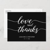 Liebe und Dank Script Black and White Wedding Postkarte (Vorne/Hinten)