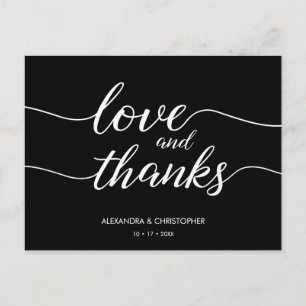 Liebe und Dank Script Black and White Wedding Postkarte