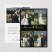 Liebe und dank Script Black Gold Collage Hochzeit Dankeskarte (Vorne/Hinten)