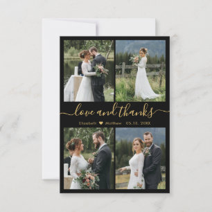Liebe und dank Script Black Gold Collage Hochzeit Dankeskarte