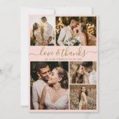 Liebe und Dank Script Blush Foto Collage Hochzeit Dankeskarte (Vorderseite)