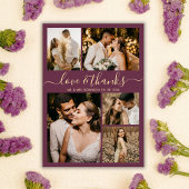 Liebe und dank Script Bordo Foto Collage Hochzeit Dankeskarte