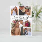 Liebe und dank Script Foto Collage Herz Hochzeit Dankeskarte (Stehend Vorderseite)
