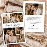 Liebe und dank Script Foto Collage Hochzeit Dankeskarte<br><div class="desc">Elegante, Minimalistische Handschrift Hochzeit 5 Foto Collage Dankeschön Karten. Moderne Hochzeit danke Ihnen Karte Vorlage mit fünf (5) Foto auf der Vorderseite und ein (1) Foto auf der Rückseite. Mit dem Text "Liebe und Dank" in einer Wirblen Hand geschrieben Typografie Skript-Schriftart in schwarz auf weißem Hintergrund. Fügen Sie Ihren Namen,...</div>